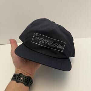 Supreme KAWS Chalk Logo 5-Panel Hat Navy SS21 Made in USA Adjustable Strapback C